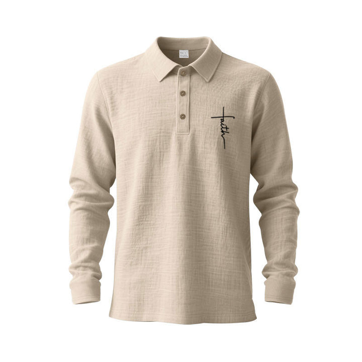 Men's long-sleeve polo shirt with textured fabric and stylish button placket Lisslune