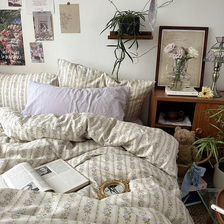 Rynx | Autumn Bedroom Aesthetic INS Vintage Floral Cotton Bedding Four-Piece Bed Sheet Bedspread Bedspread Cover Duvet Cover Three-Piece Set
