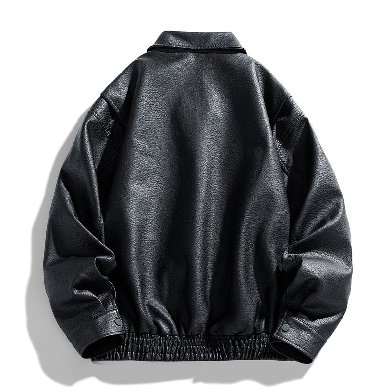 Men's Casual Synthetic Leather Jacket with Practical Pockets and Elastic Waistband Lisslune