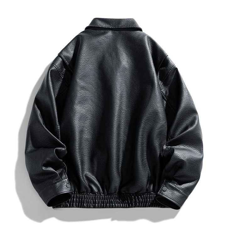 Men's Casual Synthetic Leather Jacket with Practical Pockets and Elastic Waistband Lisslune