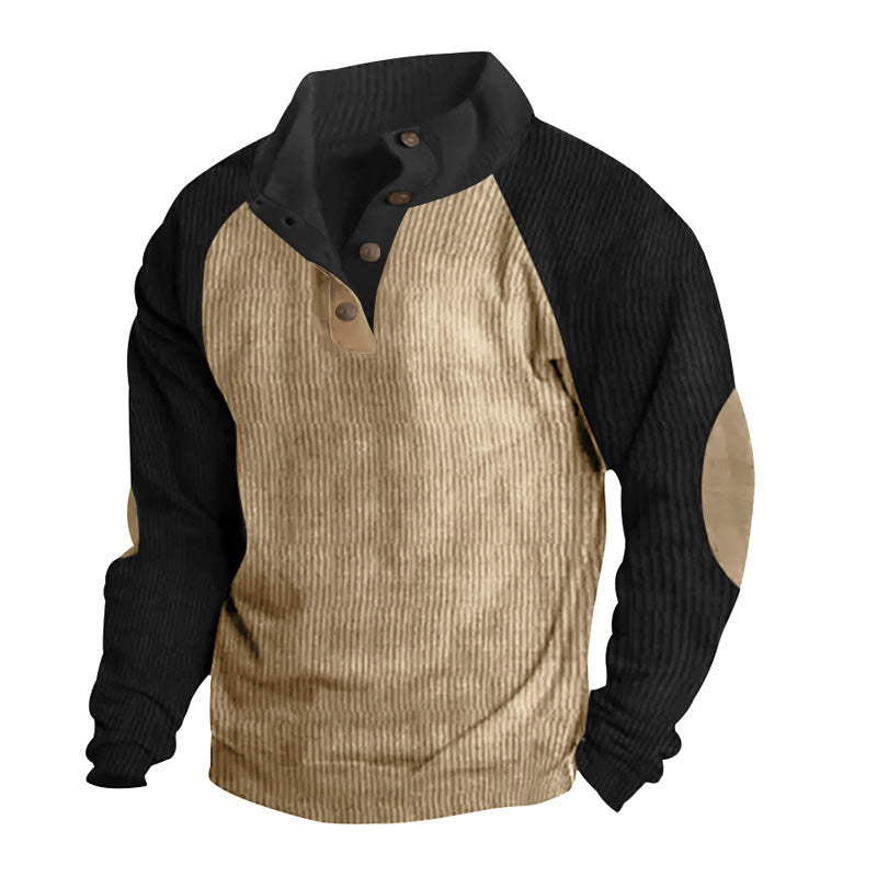 Men's structured pullover shirt with button placket and leather details Lisslune