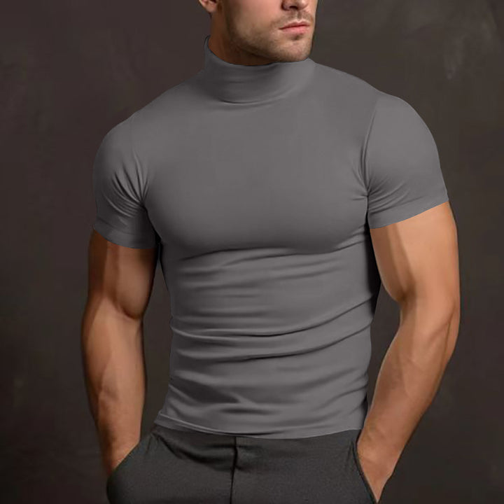 Men's slim-fitting T-shirt with short stand-up collar and highly elastic material Lisslune