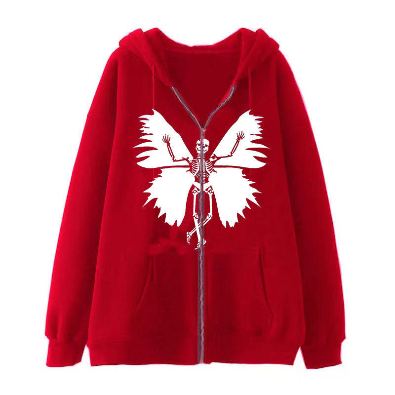 Women’s zip hoodie with unique skeleton and butterfly design Lisslune