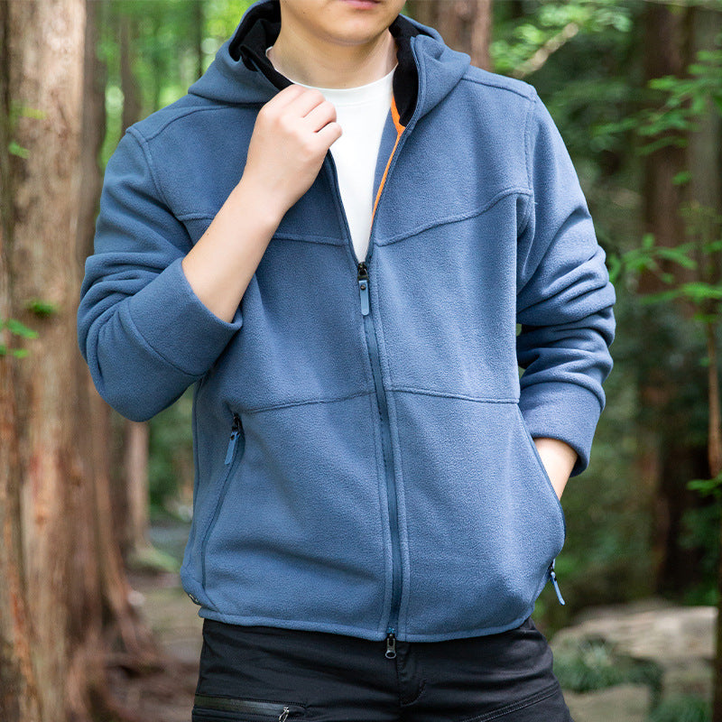 Men's Fleece Jacket with Practical Zipper and Hood Lisslune