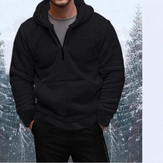 Men's Cozy Fleece Hoodie with Half-Length Zipper Lisslune