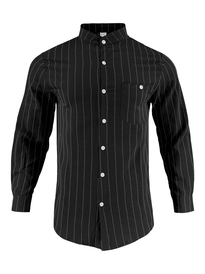 Men's long sleeve shirt with modern stand-up collar and fine stripe pattern Lisslune