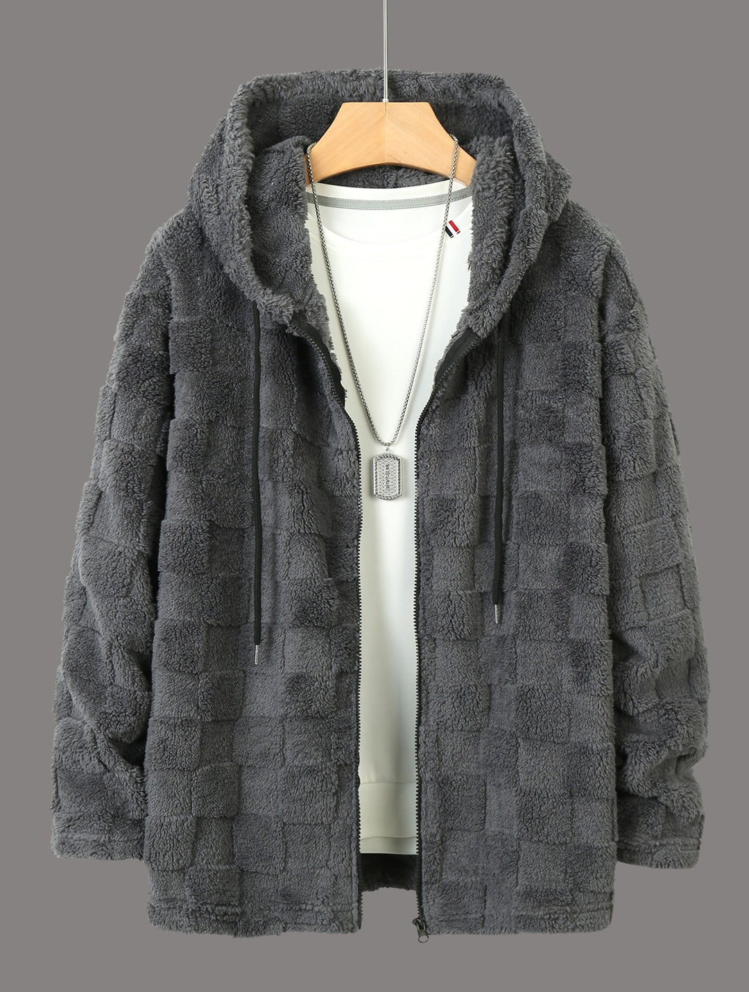 Men's cozy fleece jacket with hood and pockets Lisslune