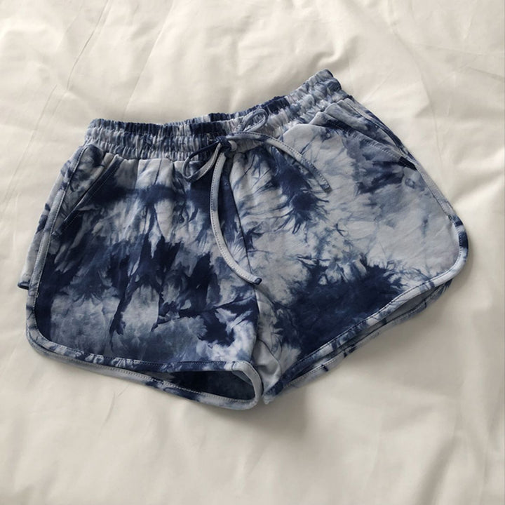 Women’s casual sweat shorts with trendy tie-dye design and practical side pockets