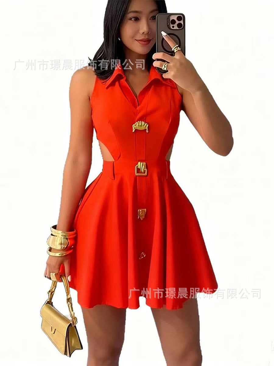 Women's fashionable wedding dress with button closure and side cut-outs Lisslune