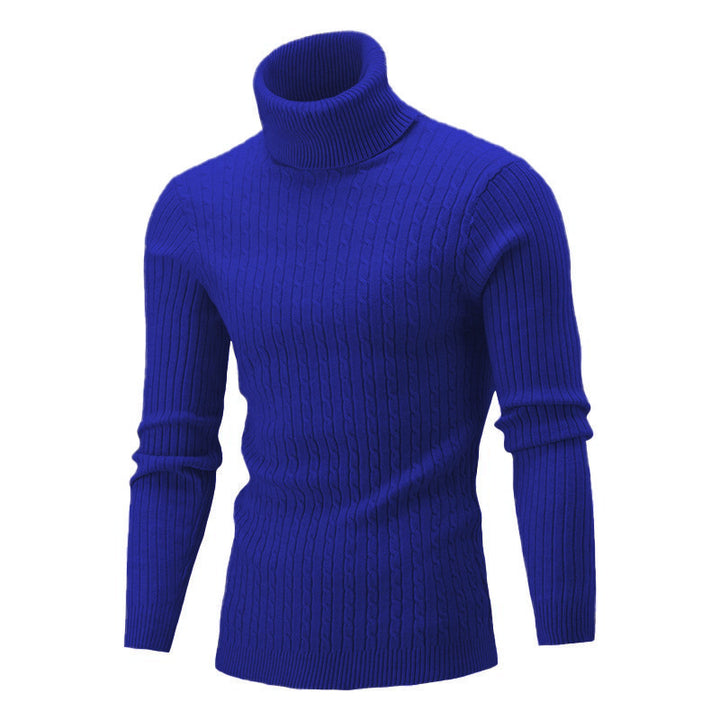 Men's Elegant Knit Sweater with Stand-Up Collar and Fine Cable Knit Pattern Lisslune