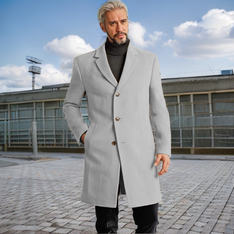 Men's Elegant Long Coat with Fashionable Buttons and High-Quality Fabric Lisslune