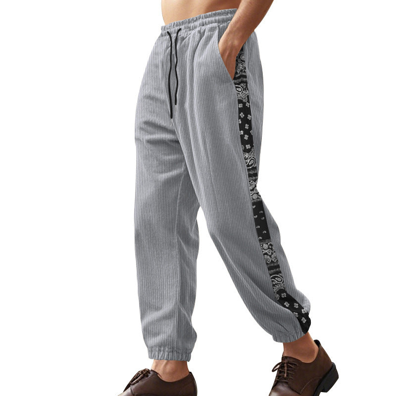 Men's relaxed leisure pants with elastic waistband and side pattern details Lisslune