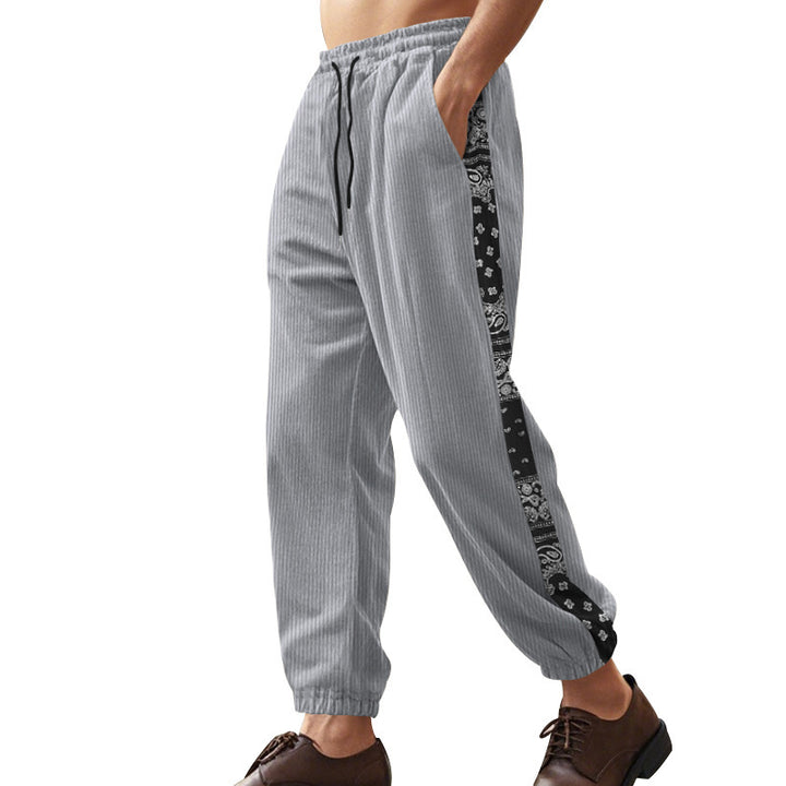 Men's relaxed leisure pants with elastic waistband and side pattern details Lisslune