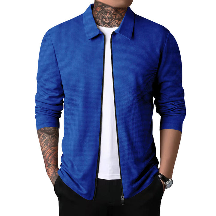 Men's sporty long sleeve T-shirt with zipper and breathable textured design Lisslune