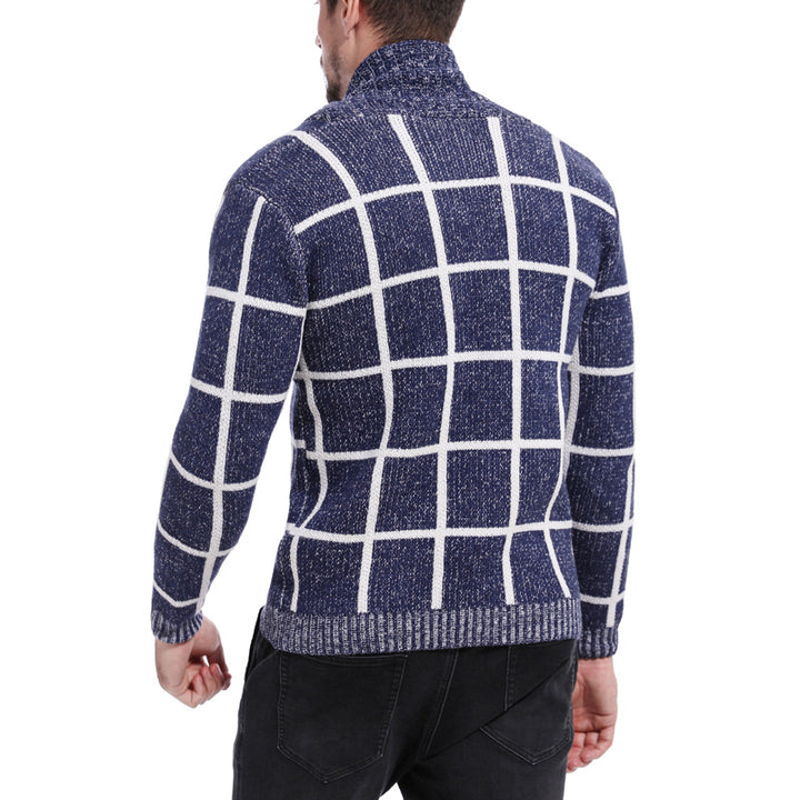 Men's fashionable cardigan with check pattern and elegant lapel Lisslune