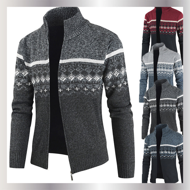 Men's cardigan with geometric patterns and high collar Lisslune