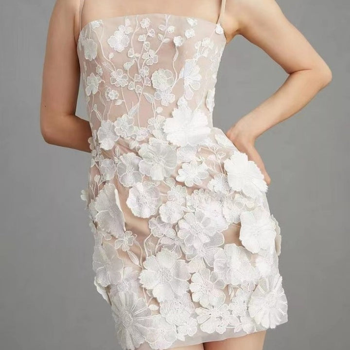Women's lace elegant cocktail dress with floral 3D applications
