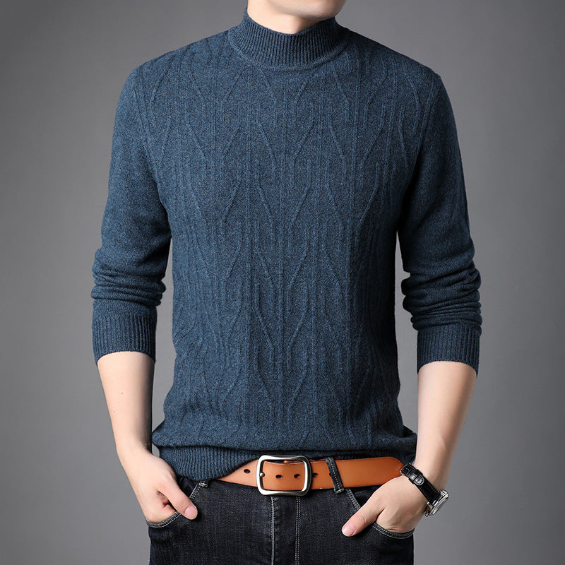 Men's Knitted Pullover with Cable Pattern and Stand-Up Collar Lisslune