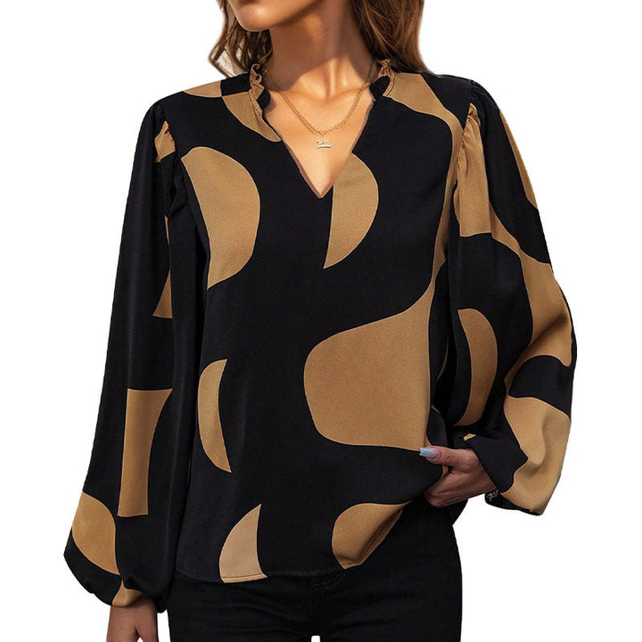 Ladies blouse with fashionable V-neck and unique pattern Lisslune