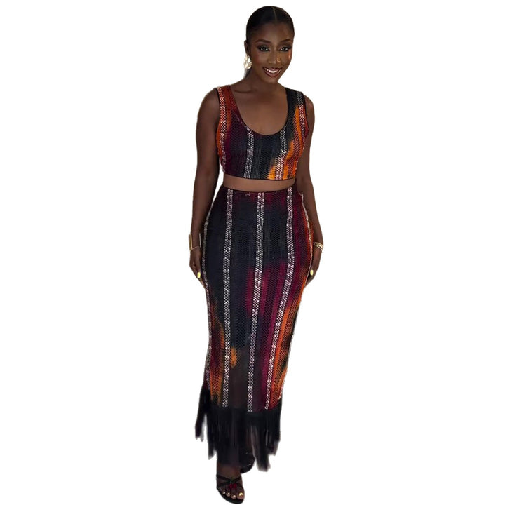 Women Two-Piece Festive Outfit with Fringed Details Lisslune