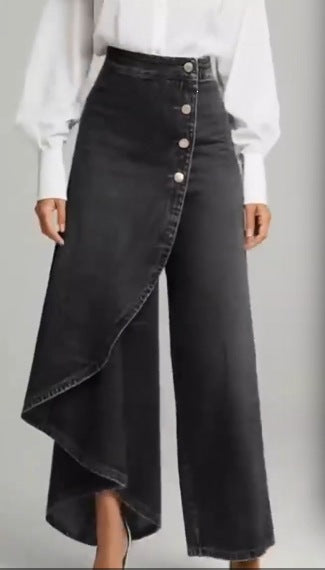 Women's denim skirt with asymmetric cut and button details Lisslune