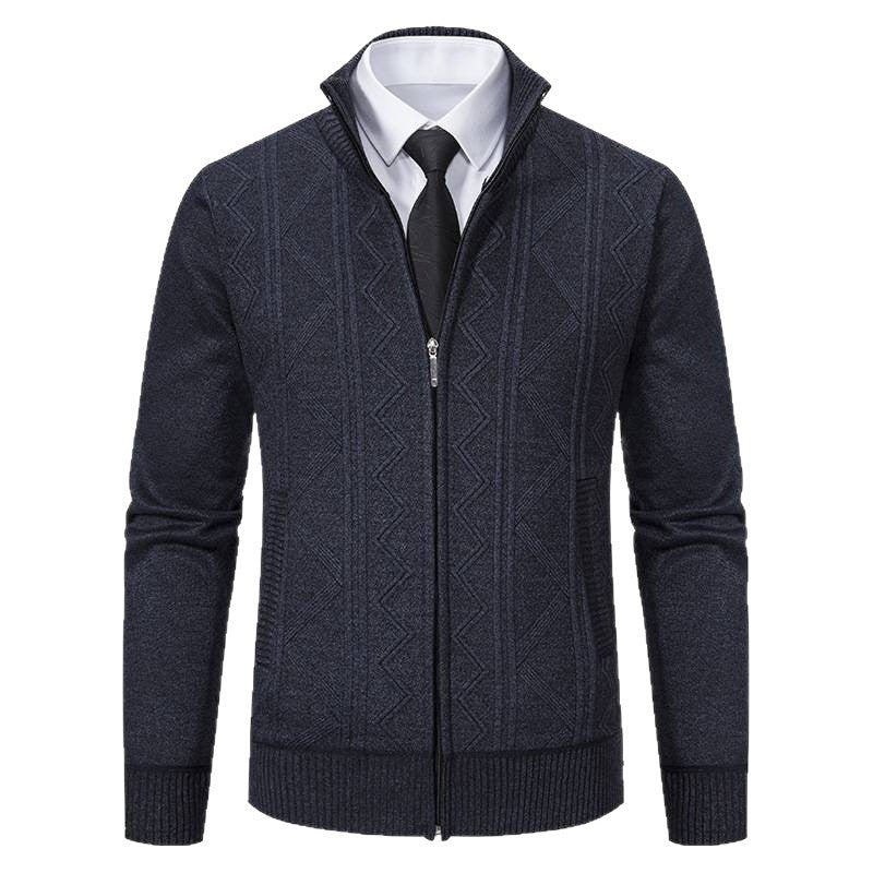 Men's cardigan with modern cable pattern and stand-up collar Lisslune