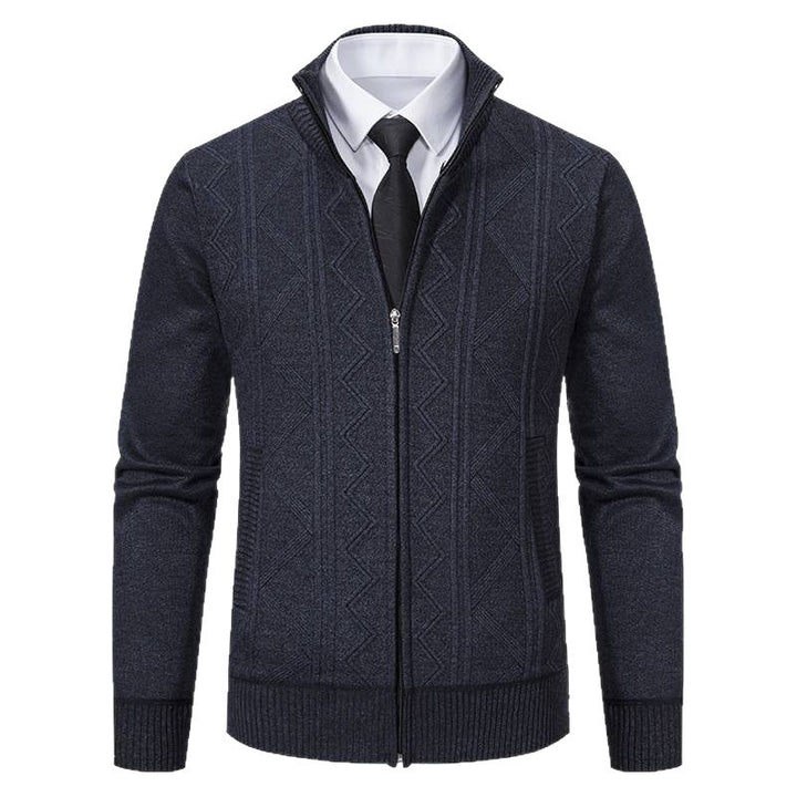 Men's cardigan with modern cable pattern and stand-up collar Lisslune