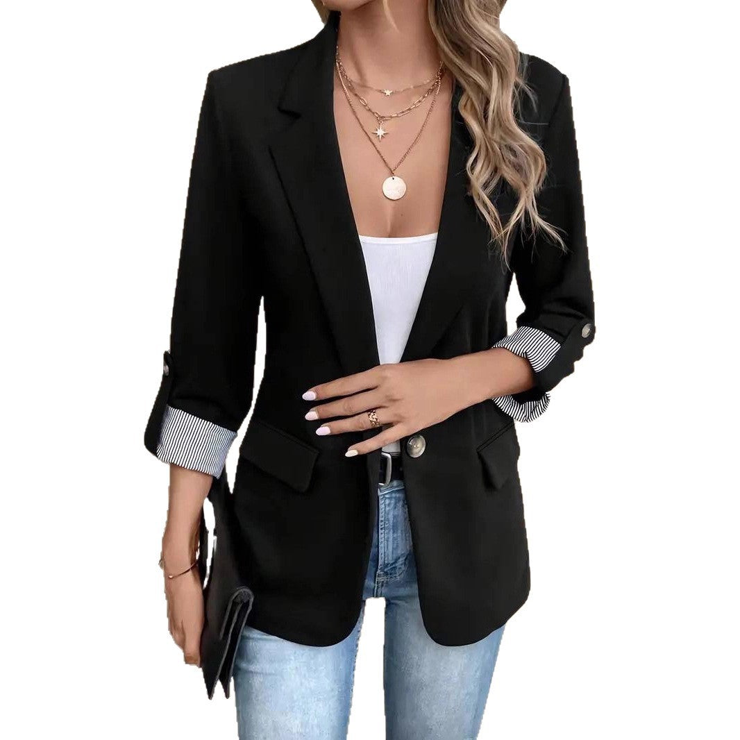 Damen eleganter Blazer mit gestreiftem Futter und stilvollen Taschen Lisslune