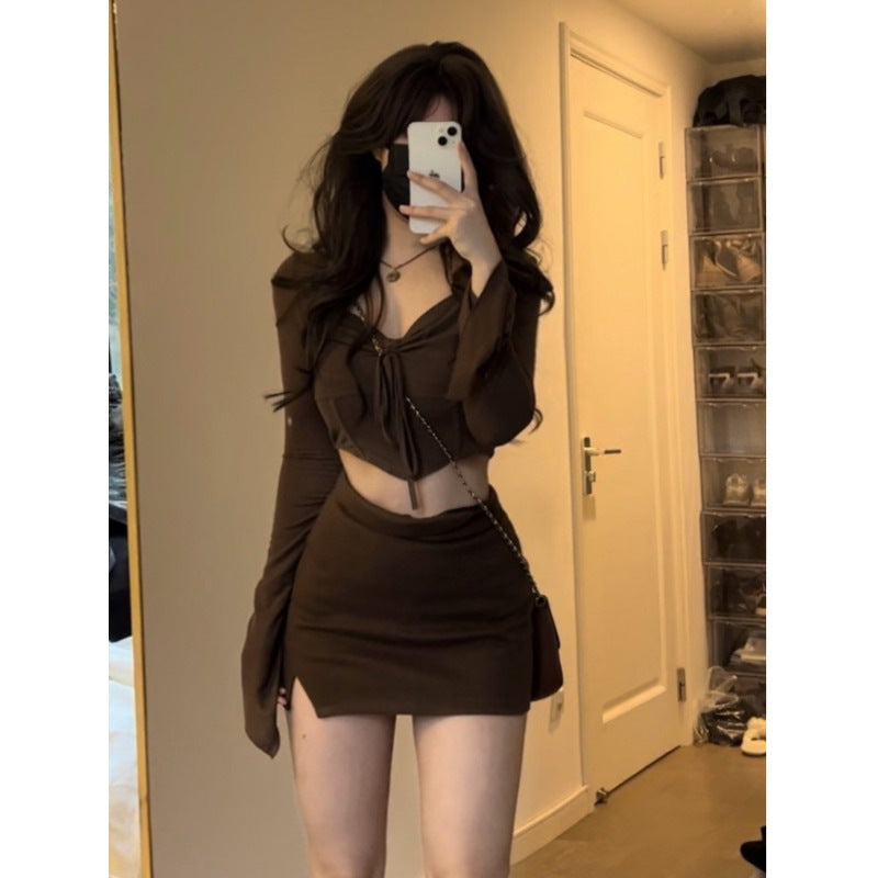 Women's crop top with decorative tie belt and wide sleeves Lisslune
