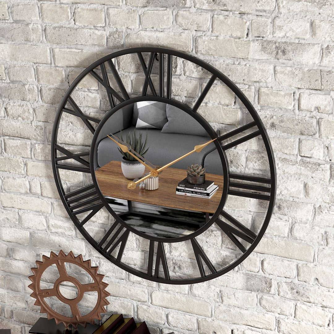 Lisslune | Metal Vintage Large Size Wall Clock with Mirror 39cm