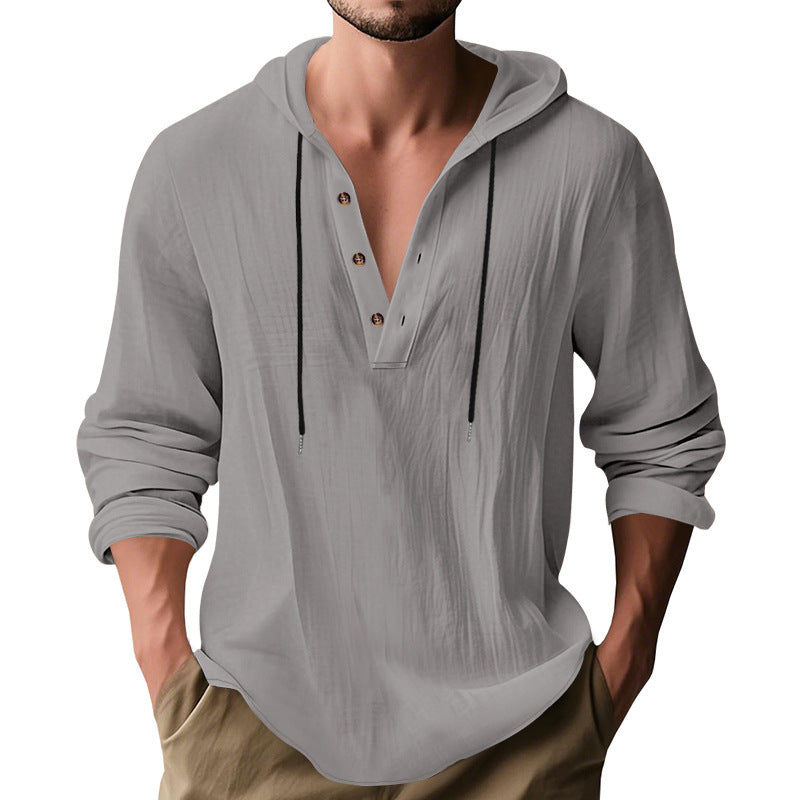 Men's Long Sleeve Hooded Shirt with Fashionable Button Placket Design Lisslune