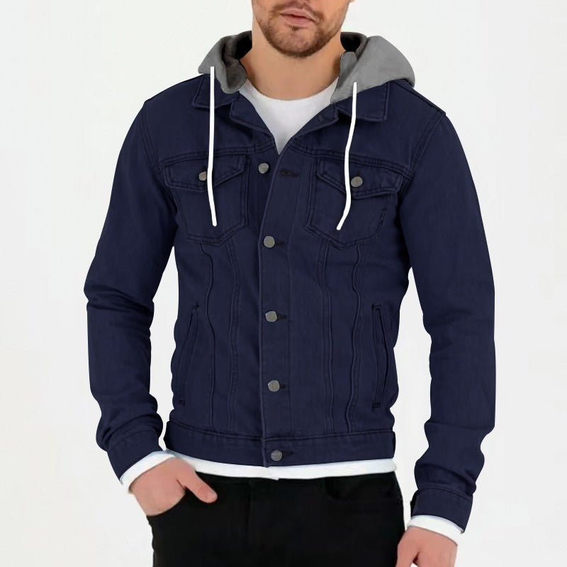 Men's denim jacket with snug hood and practical pocket design Lisslune