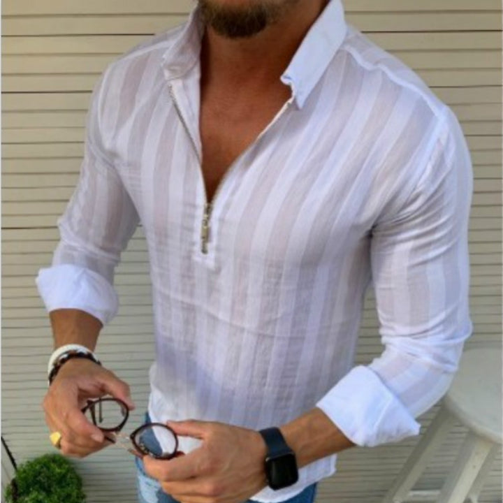Men's long sleeve shirt with modern zipper and fine stripe pattern Lisslune