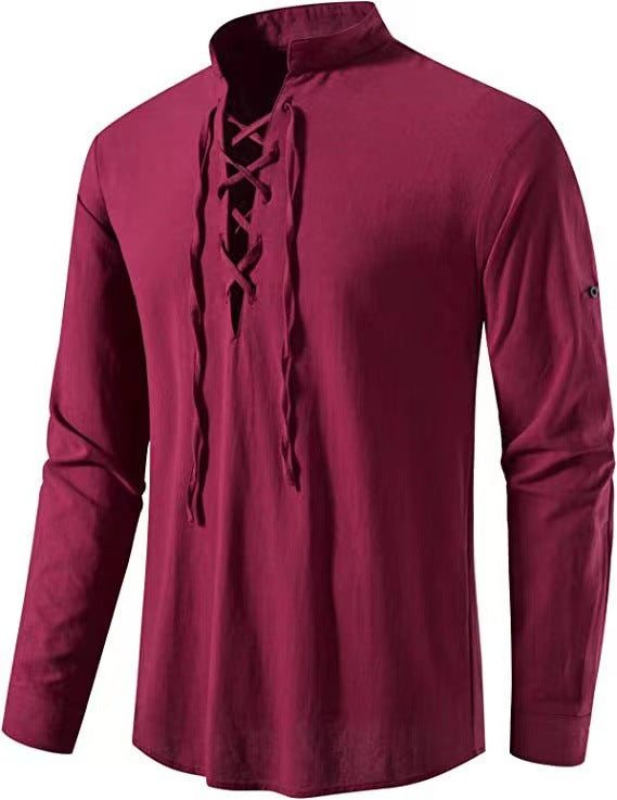 Men's Long Sleeve Shirt with Modern Drawstring Lisslune