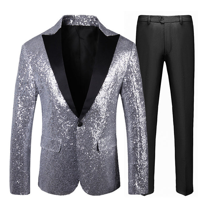 Men's Glittering Tuxedo Set with Elegant Cut Lisslune