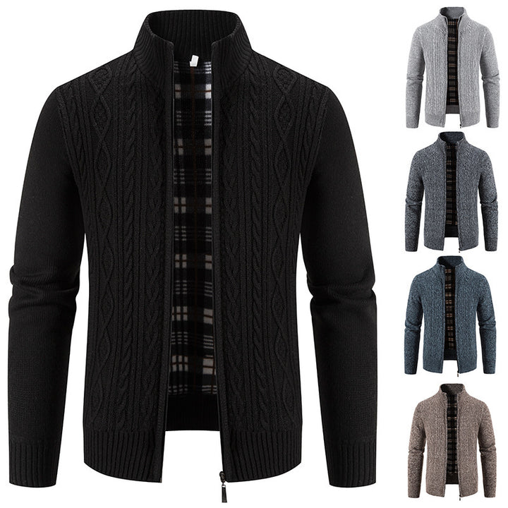 Men's cardigan with high collar and textured design Lisslune