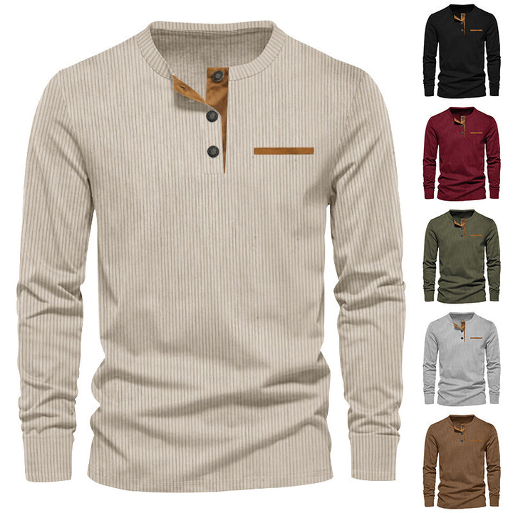 Men's Long Sleeve Henley Shirt made of textured rib material with modern button design Lisslune