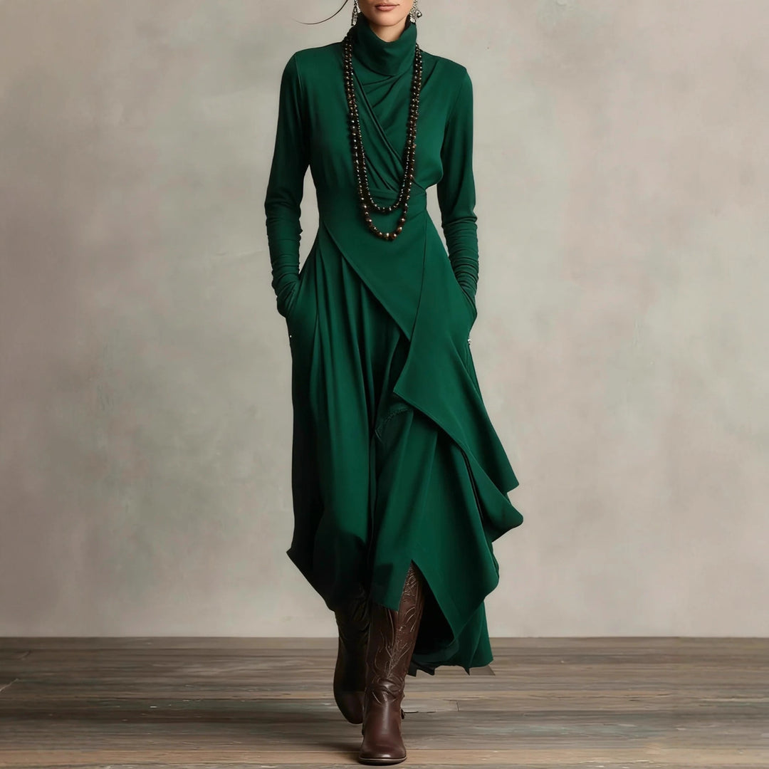 Women Elegant Maxi Dress with Draped Top and Asymmetrical Cut Lisslune