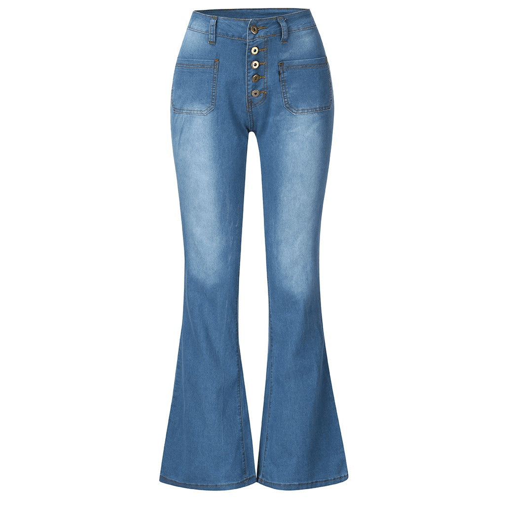 Damen Schlagjeans mit hohem Bund und retro Knopfdetails Lisslune
