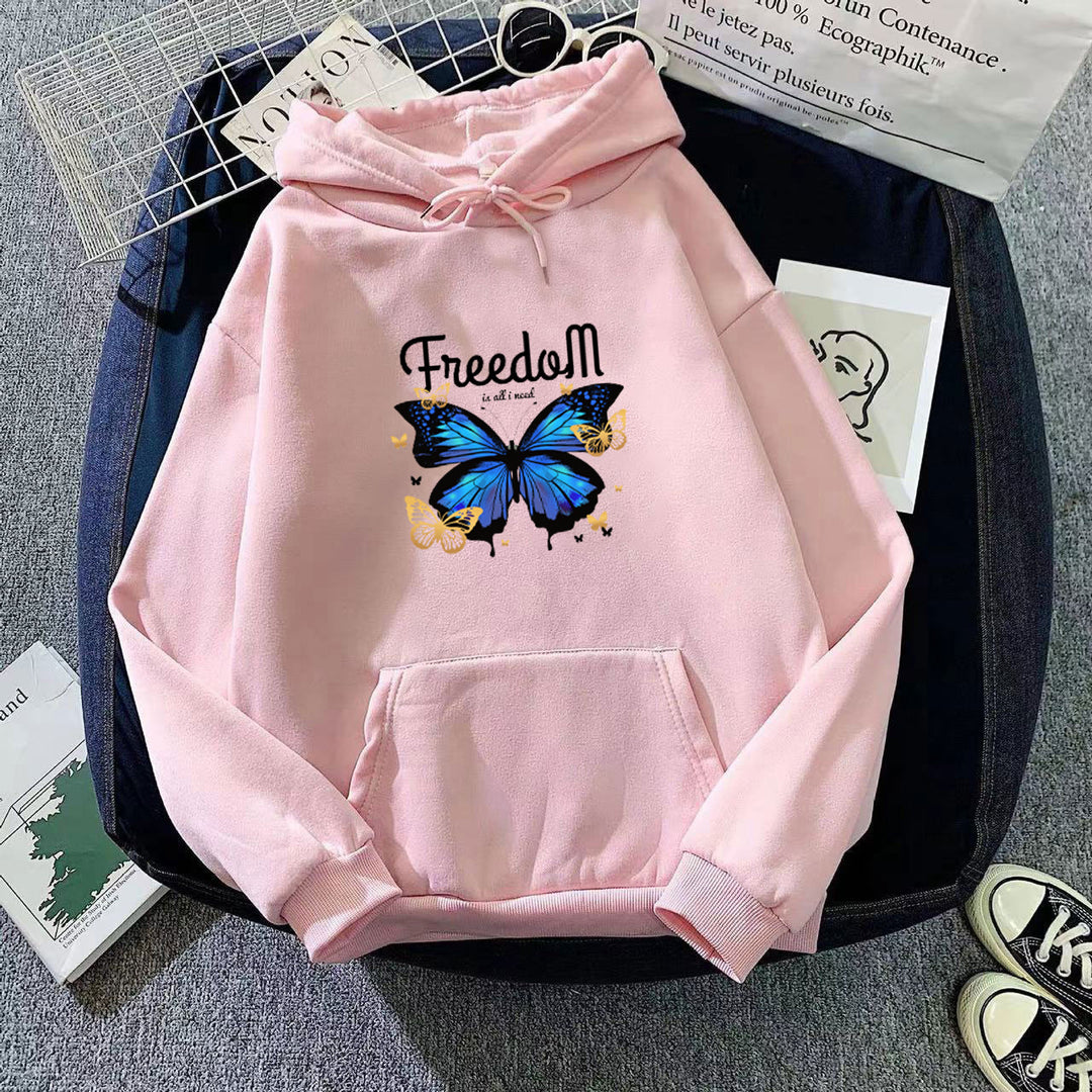 Ladies hooded sweatshirt with artistic butterfly design Lisslune