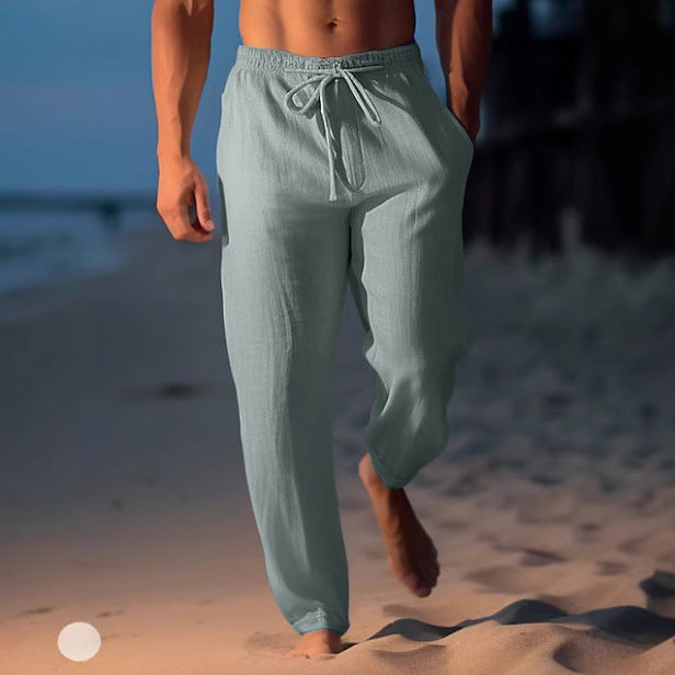 Men's Comfortable Linen Pants with Elastic Waistband and Side Pockets Lisslune