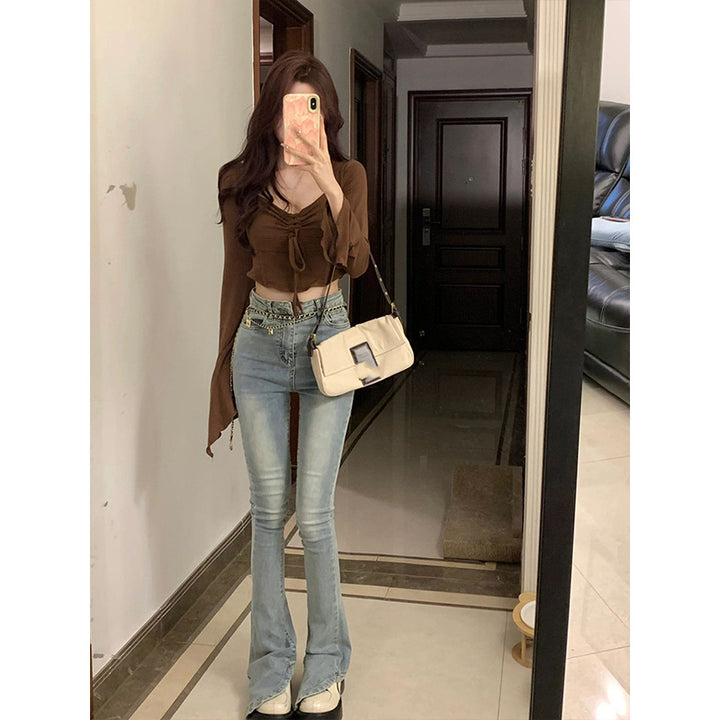 Women's Cropped Top with Refined Knot and Wide Sleeve Lisslune