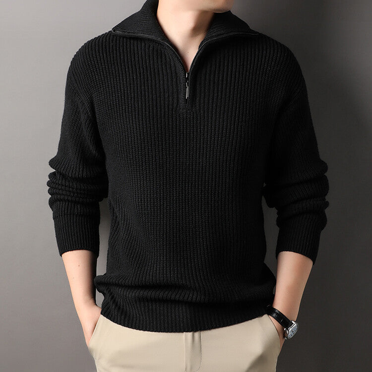 Men's leisure pullover with half zipper and textured knit pattern Lisslune