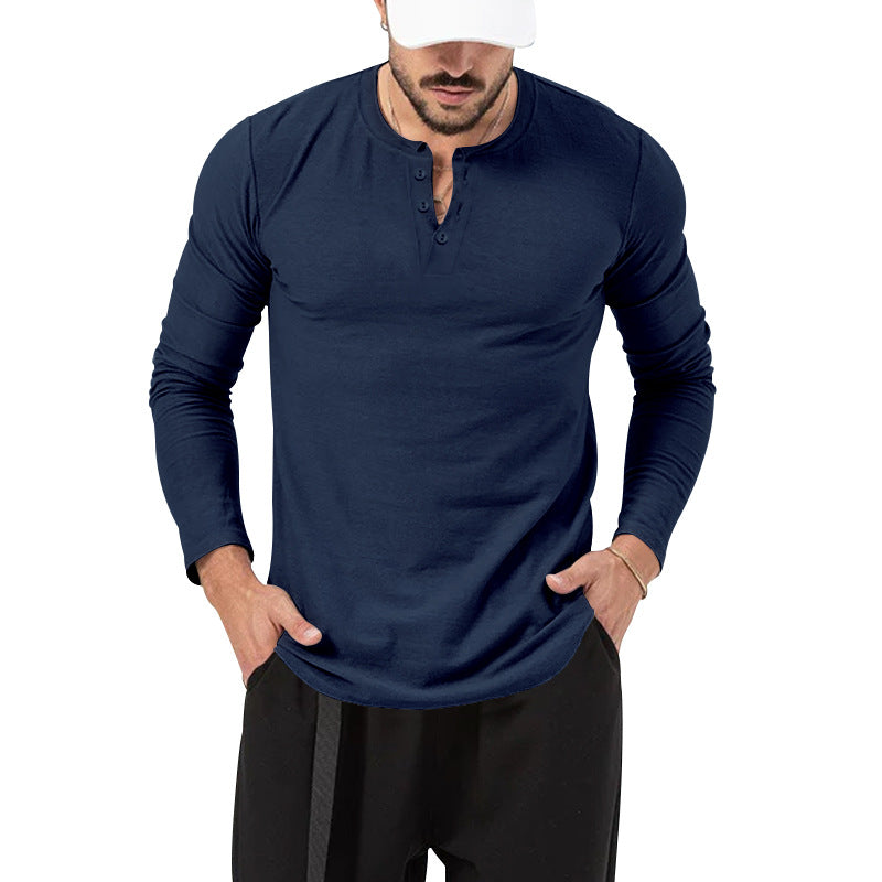 Men's Long Sleeve Henley Shirt with Stylish Button Closure Lisslune
