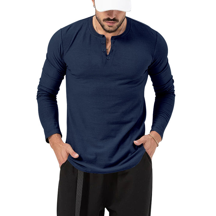 Men's Long Sleeve Henley Shirt with Stylish Button Closure Lisslune