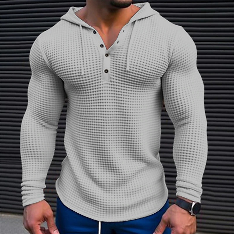 Men's casual waffle texture hoodie with button placket Lisslune