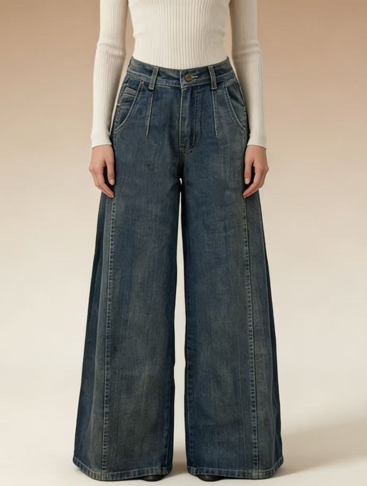 Damen weite Denim-Jeans mit hohem Bund und klassischem Schnitt Lisslune