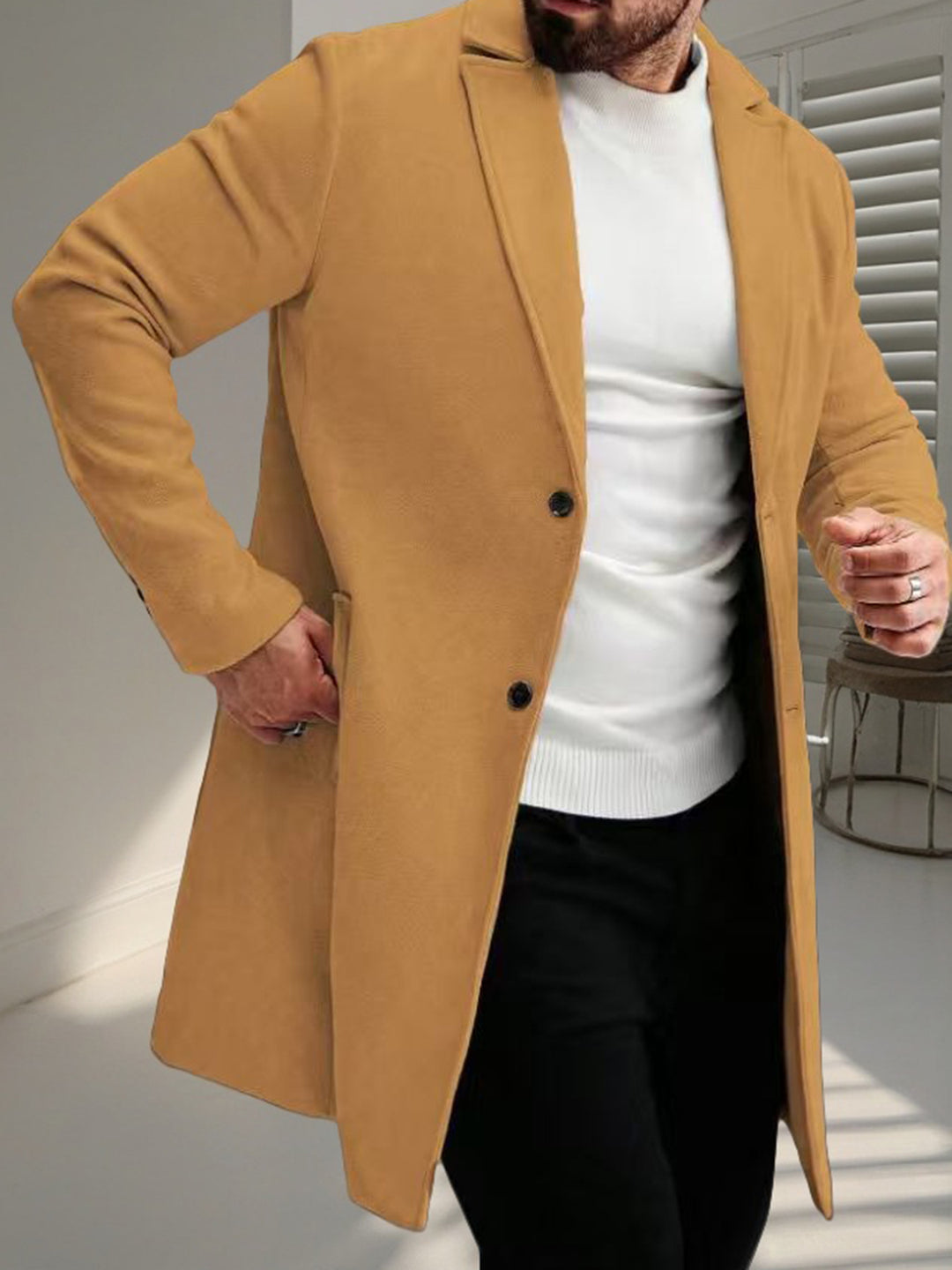 Men's elegant wool coat with slim silhouette Lisslune