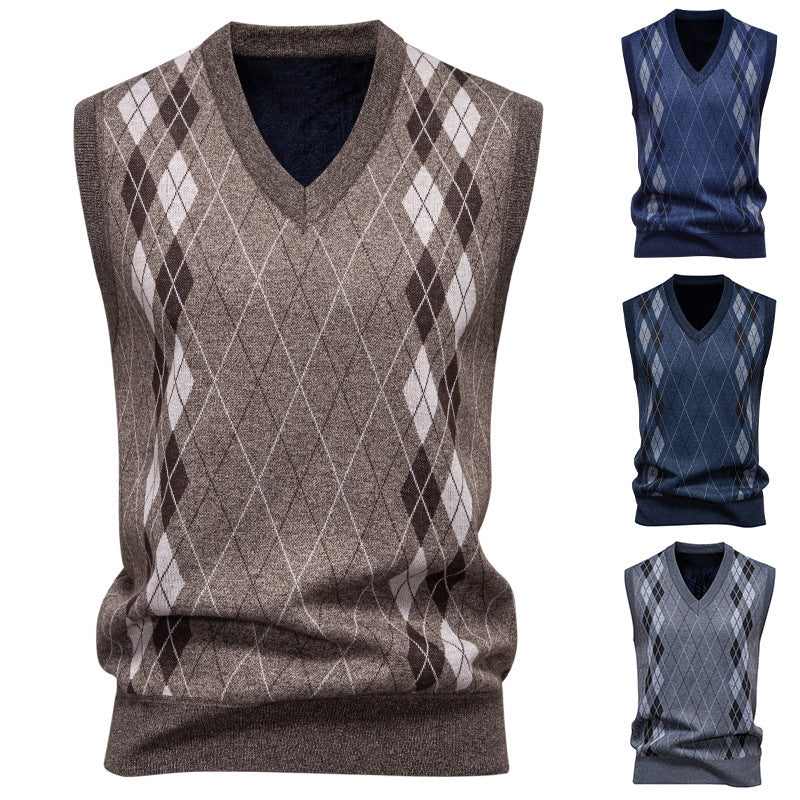 Men's sleeveless knitted vest with modern diamond pattern Lisslune