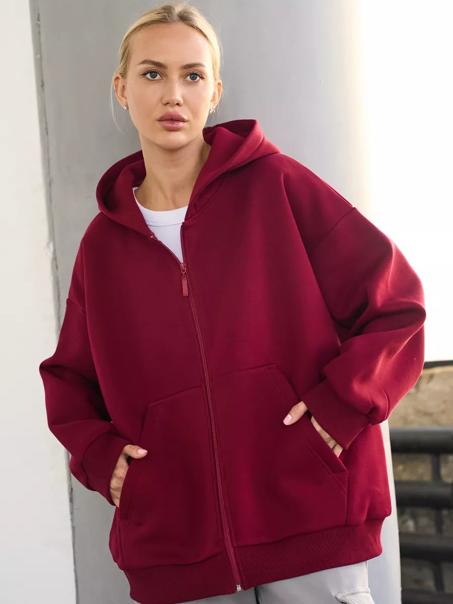 Women's Oversized Hooded Jacket with Zipper and Large Pockets Lisslune